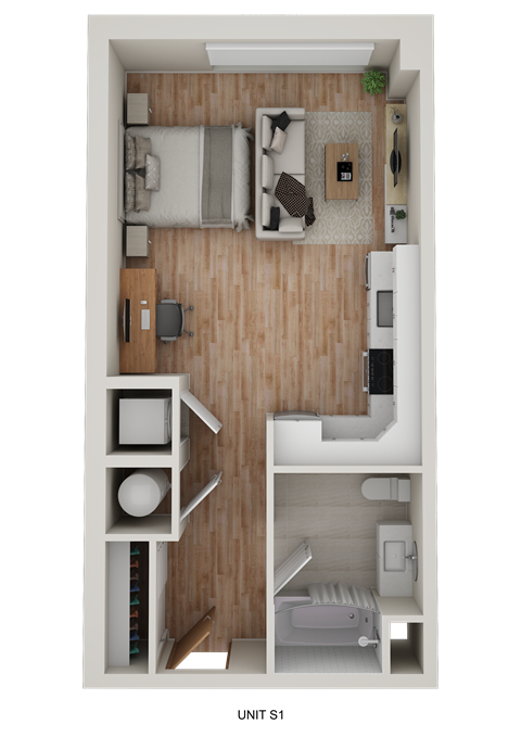 Floor plan for studio, 1 bath, 442 sqft
